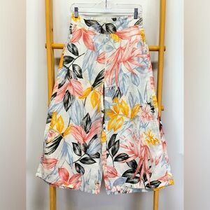 C&C CALIFORNIA White black pink tropical print wide leg crop pants size S